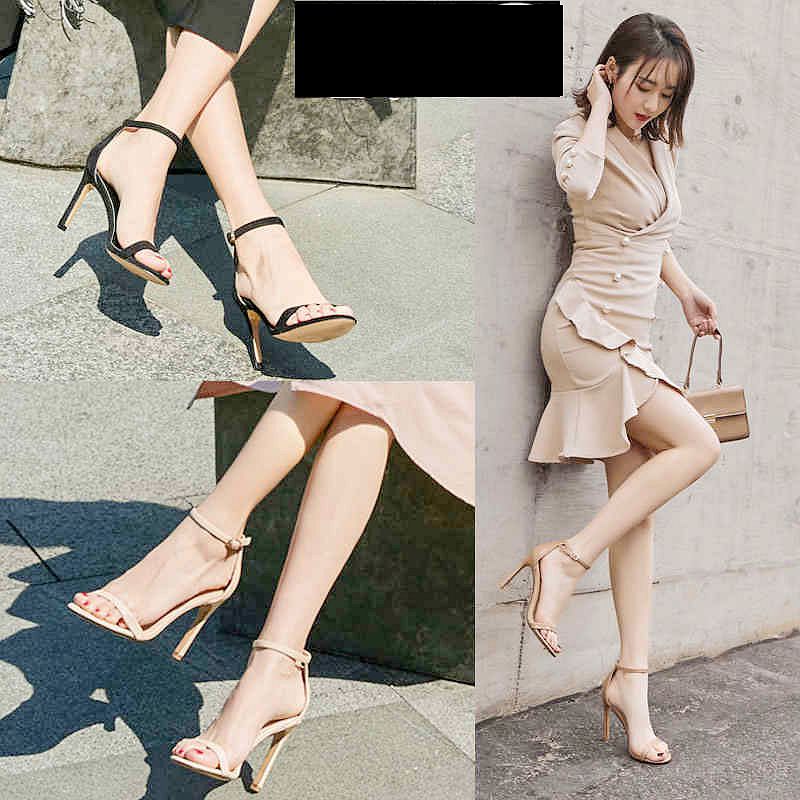 Sexy word buckle sandals women's summer fairy wind wild fashion black high heels 2021 new thin heel tide