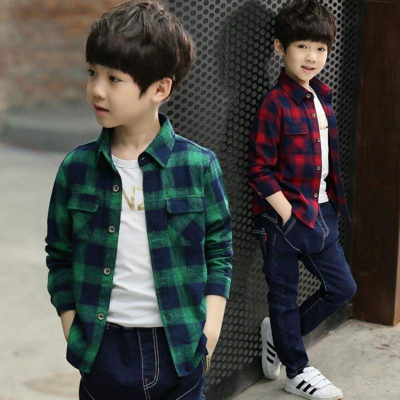 Boys and girls plaid shirt autumn new children's clothing big children long-sleeved shirt baby autumn top coat