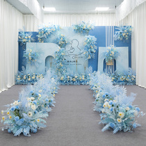 Blue wedding floral simulation flower wedding scene layout row flower road guide flower background stage welcome area decoration flower