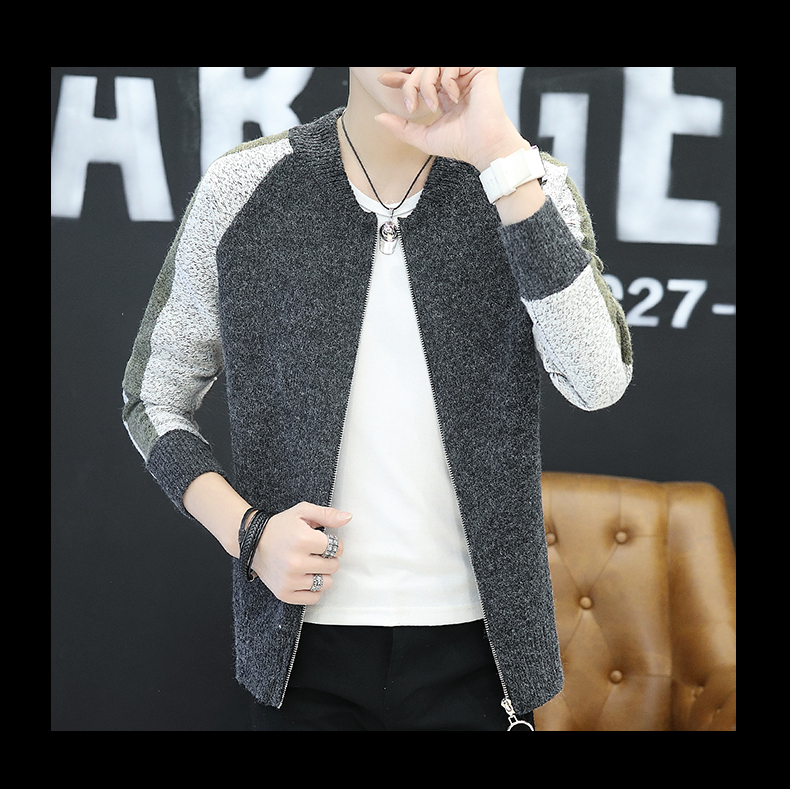 Áo len nam mùa thu và áo len Hàn Quốc áo len giản dị cổ tròn dây kéo bên ngoài mặc áo len nam xu hướng - Cardigan áo khoác len cardigan nam