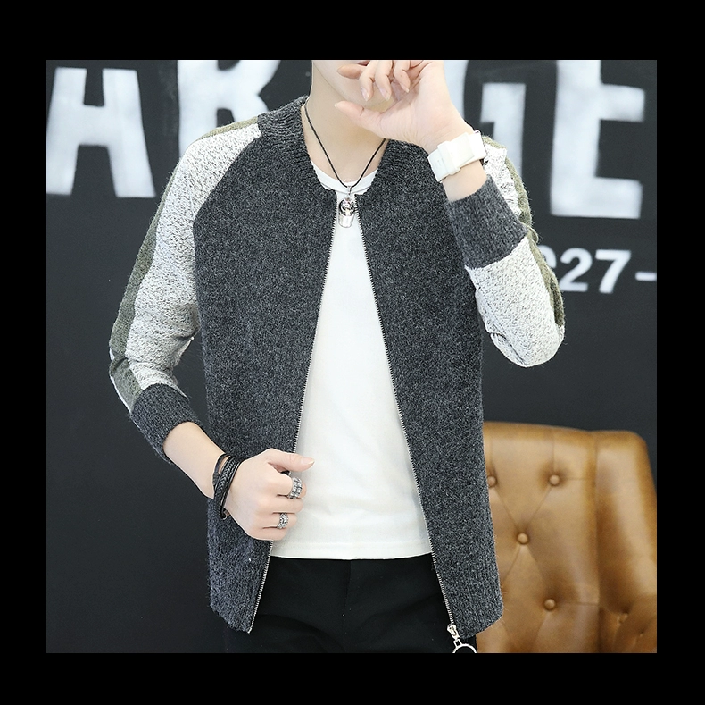 Áo len nam mùa thu và áo len Hàn Quốc áo len giản dị cổ tròn dây kéo bên ngoài mặc áo len nam xu hướng - Cardigan cardigan nam