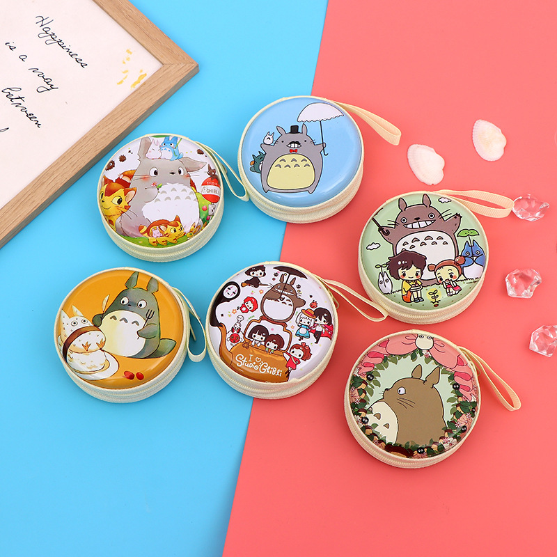 Cartoon Tinplate Coin Purse Data Cable Headphone Storage Box Round Zipper Key Iron Box