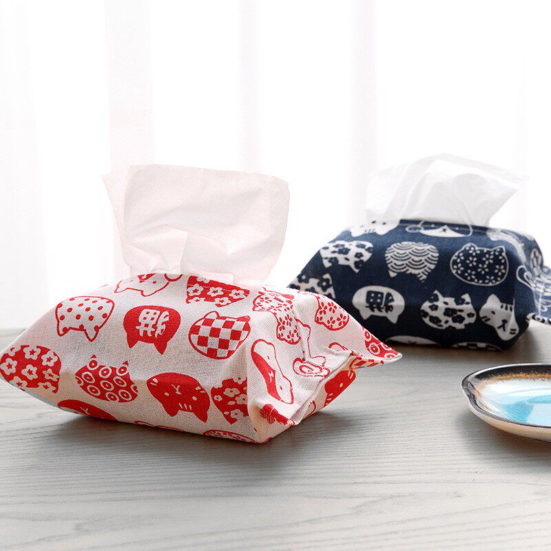 Cotton and linen tissue bag cover cotton and linen simple small fresh cat tissue box dining room living room kitchen paper set