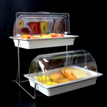 Double-layer melamine European buffet stainless steel snack rack cold meal display large table partition fruit plate with cover