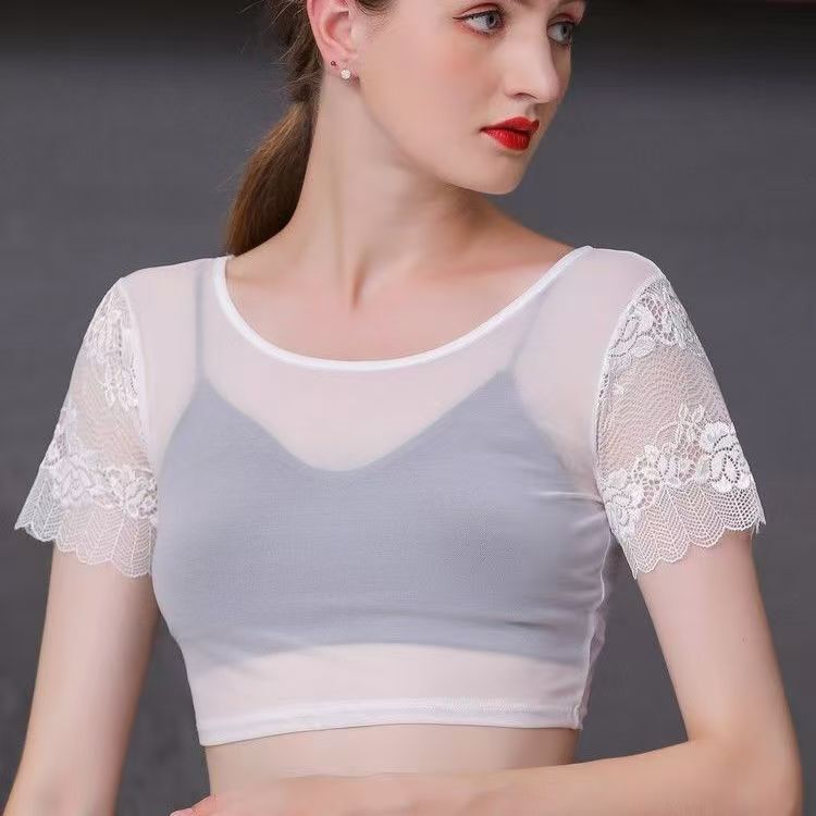 Summer New 2025 Short-Sleeved Blouse with Shawl, Suitable for Wearing Outside or as an Inner Layer, Women's Camisole Dress to Cover Arms, Round Neck