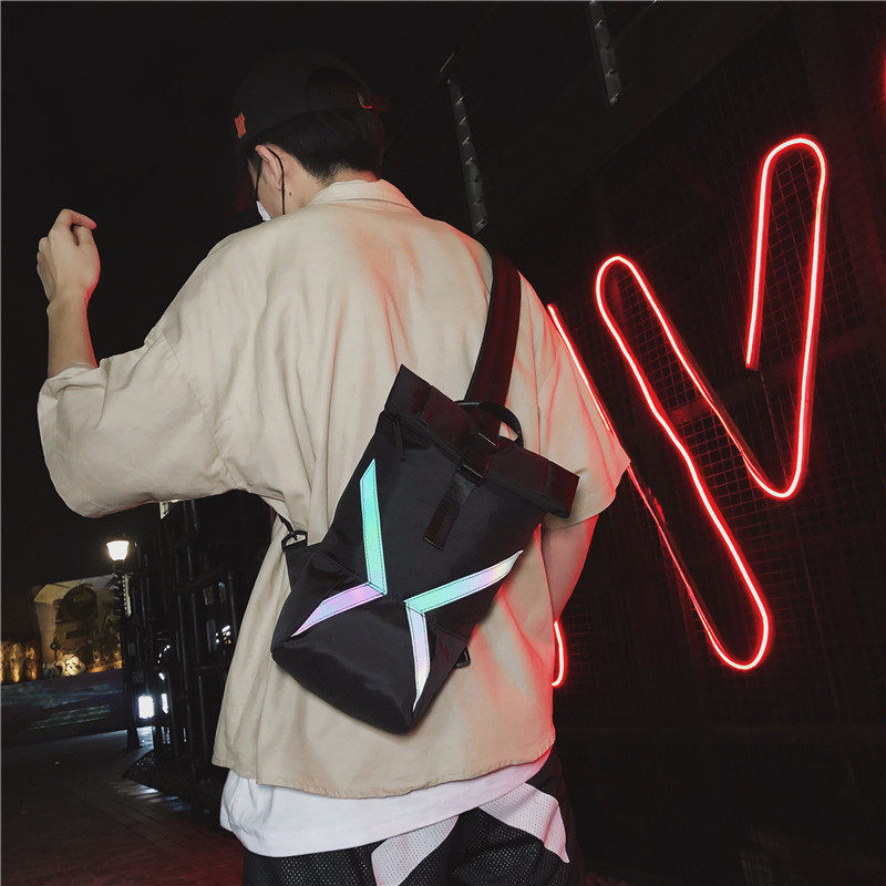 Reflective strip personality trendy single shoulder diagonal satchel men's chest bag rear shoulder bag woman minimalist fashion satchel Summer pouch