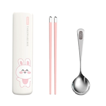 Stainless steel childrens primary school students chopsticks spoon set cutlery portable storage box for school cute 3417