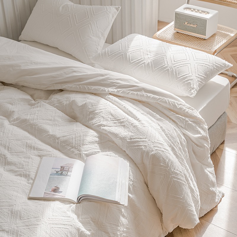 Washed pure cotton four pieces style all-cotton minimalist pure color days style wind 2021 fall new white bed linen bed