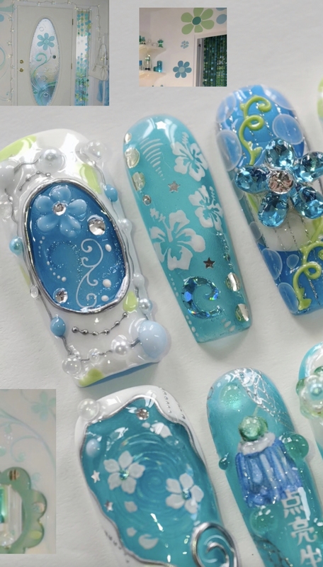 Original Frutigeraero Retro Futuristic Room Blue-Green Cyan Fresh Healing Floral Press-On Nails Original Frutigeraero Retro Futuristic Room Blue-Green Cyan Fresh Healing Floral Press-On Nails