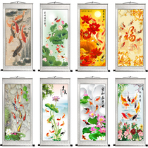 Lotus Nine Fish Picture Feng Shui Painting Zhaocai Living Room Players and Wanshixing Corridor Decorative Painting Mural Nine Fish