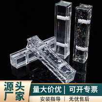 Long strips of transparent solid glass bricks with perforated ice patterns and ultra-white crystal bricks with curved frosted perforated colored partition walls