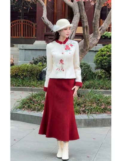 GERTCOREL2025: Новинка зимы – костюм из пуховика и юбки в китайском стиле с вышивкой для женщин, элитное платье-трансформер