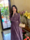 Gertcorel2025 New Winter New Chinese Style Waist-Cinching Long Dress Elegant Dark Purple Chenille Dress for Women
