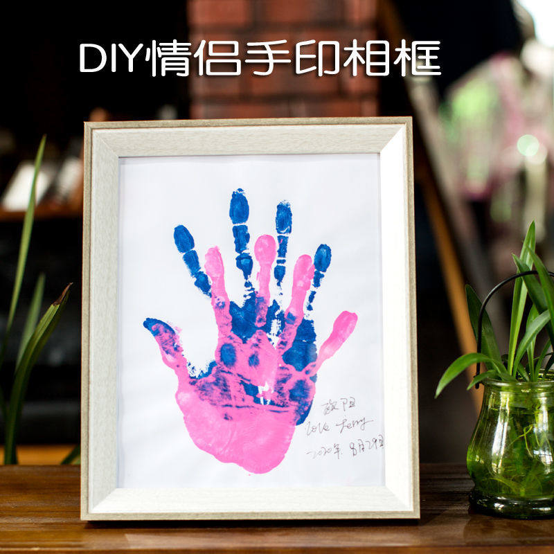 Couple handprint photo frame palm print painting family tree baby footprint commemorative gift color diy handmade paint