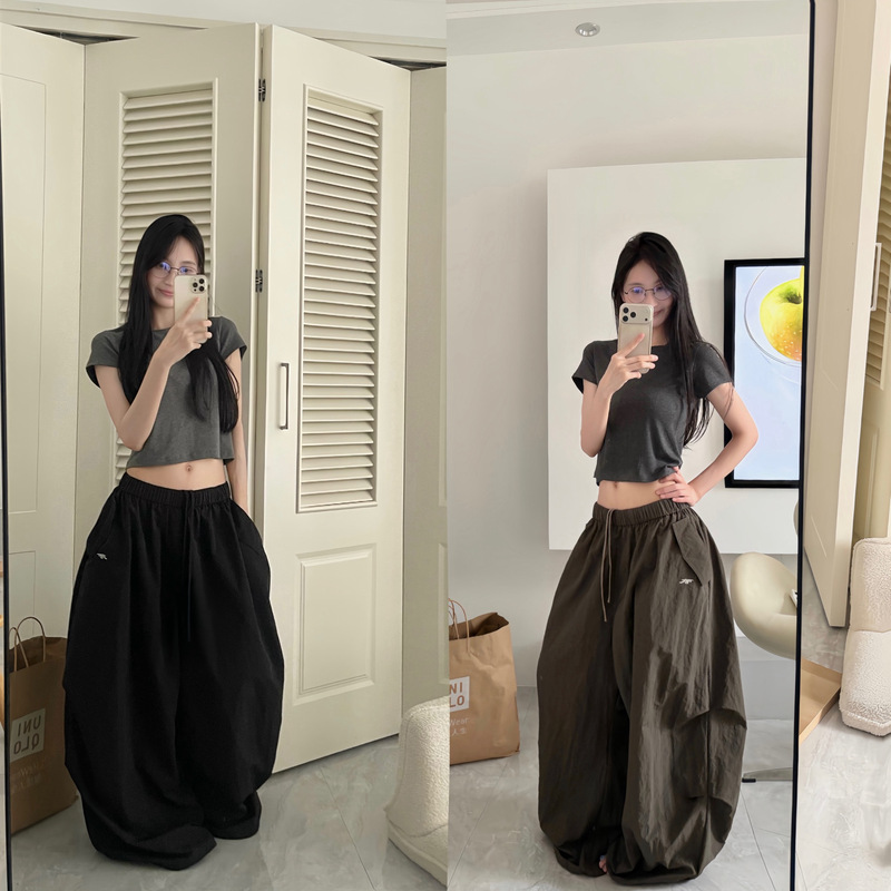 Fish Three Summer Outdoor Quick-Drying Solid Color Parachute Cargo Pants Loose Basic Versatile Wide-Leg Paratrooper Pants Fish Three Summer Outdoor Quick-Drying Solid Color Parachute Cargo Pants Loose Basic Versatile Wide-Leg Paratrooper Pants