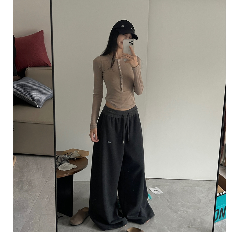 Yusan American-Style Casual Sweatpants, Composite Cotton, Elastic Ribbed Waist, Loose Drawstring Sports Pants, Unisex, 380g