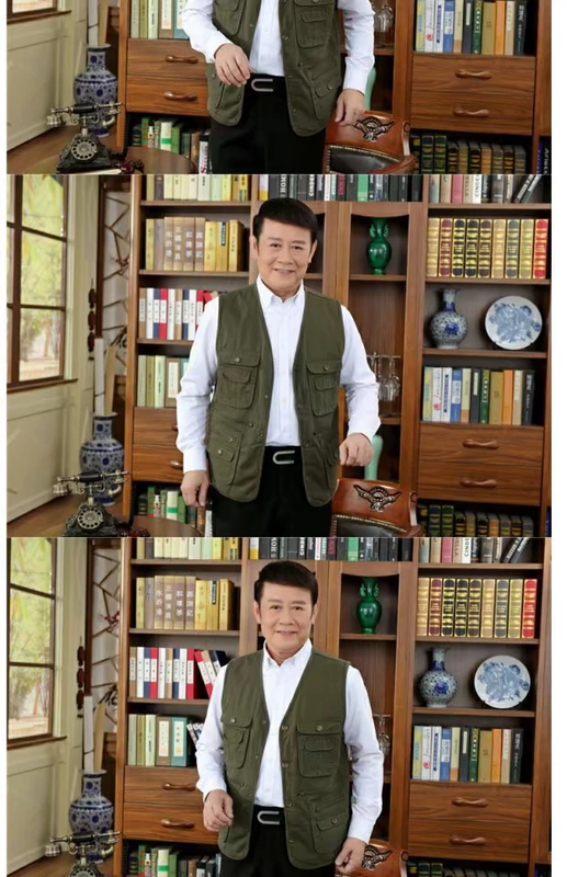 Trung niên xuân và mùa thu ngoài trời nhiều túi nam cotton thoáng khí vest vest vai câu cá phóng viên vest vest áo khoác đông nam