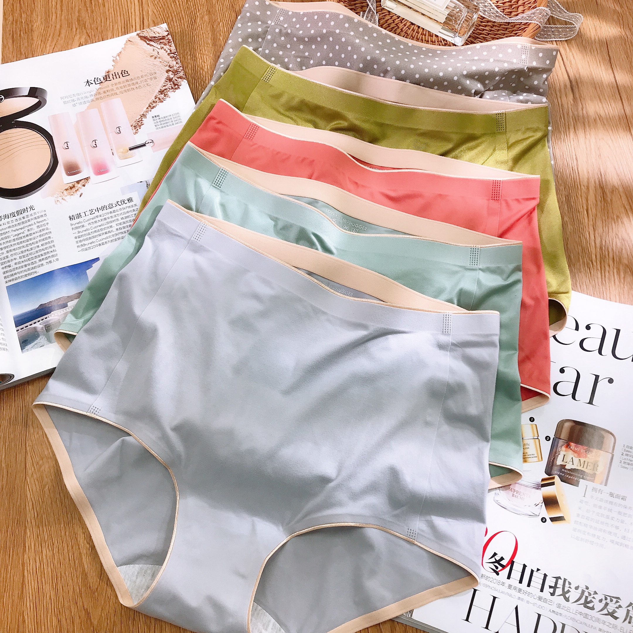 Summer thin-style pure cotton anti-bacterial and bacteriostatic bag glutes without clamping high waist over belly button belly button and ice silk briefs female ultra-thin silk slip