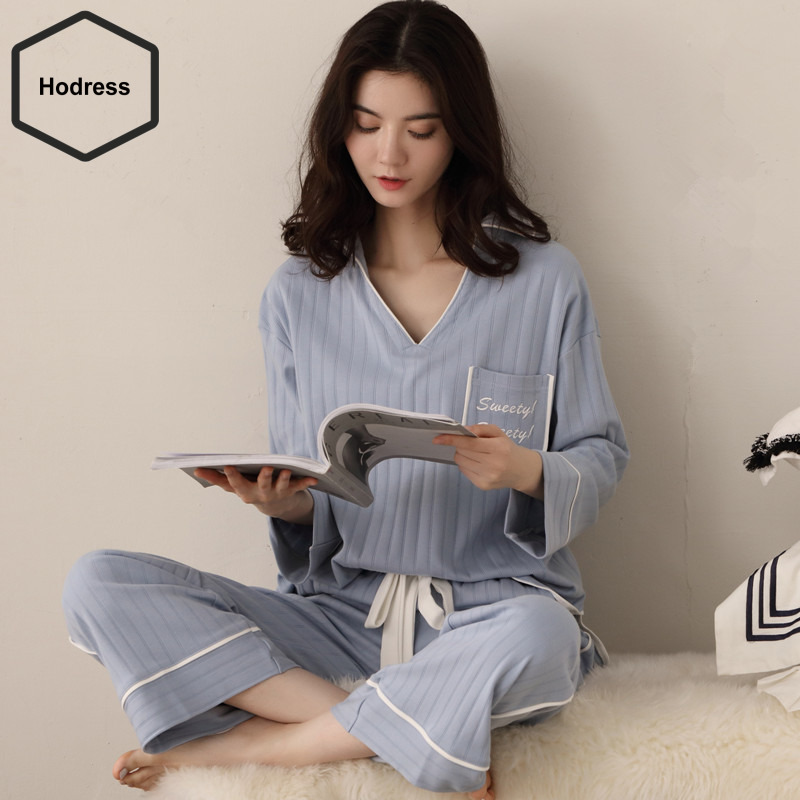 Spring full cotton pyjamas woman cute 100 spring autumn pure cotton Japanese princess wind two sets loose long sleeve stay-at-home clothing