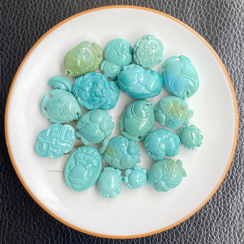 Premium High-Quality Blue-Green Raw Turquoise Pendant from Hubei, Featuring Back Cloud Fish, Elephant God, Horse, and Crab Designs 66 Premium High-Quality Blue-Green Raw Turquoise Pendant from Hubei, Featuring Back Cloud Fish, Elephant God, Horse, and Crab Designs 66