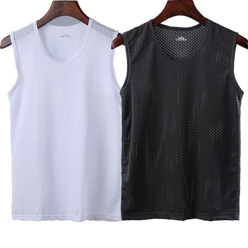 lưới đỏ Net vest nam sport thở rỗng không khí tốc độ băng khô lụa mùa hè tay áo thun rộng gánh vác mỏng.