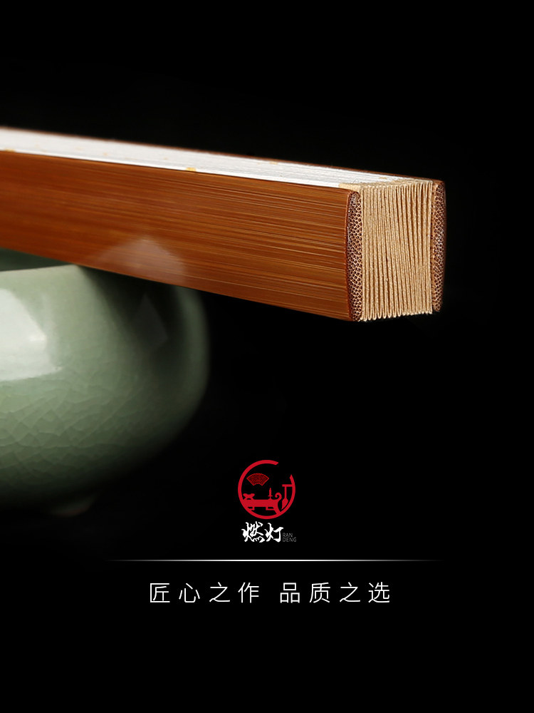 Ranlan 9.5inch Old Jade Bamboo Folding Fan with Tassel, Ancient Style, Square Head, Handcrafted Fan, Vintage Jade Bamboo Fan