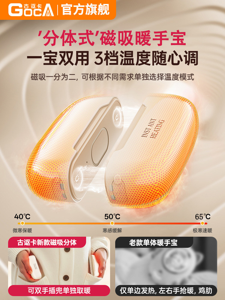 Double the Warmth]2025 New Model 3C Certified Hand Warmer with Magnetic Detachable Design, Two-In-One Handheld Self-Heating Student Hand Warmer, Gift for Girls, USB Rechargeable Mini Portable Device