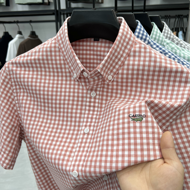 Cartelo Crocodile Men's Shirt Short-Sleeved 2026 New Summer Anti-Wrinkle Plaid Casual Shirt for Young and Middle-Aged Men