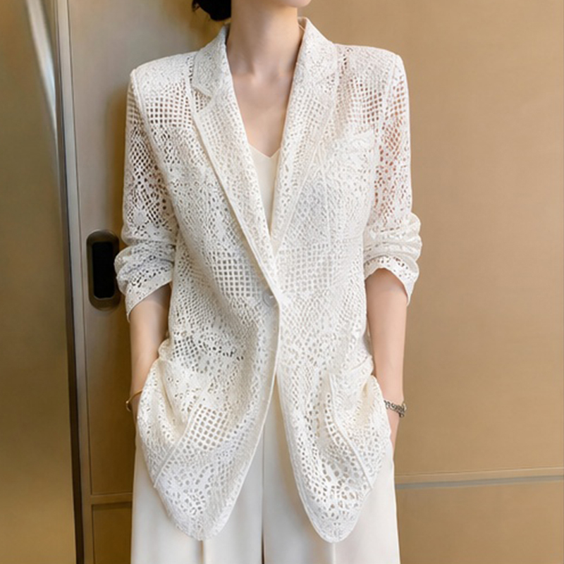 Hollow-Out Heavy-Duty Casual Chic High-End Blazer for Women, New Autumn Design with Lace Overlay Top Hollow-Out Heavy-Duty Casual Chic High-End Blazer for Women, New Autumn Design with Lace Overlay Top