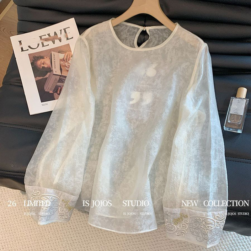 New Chinese Style Heavy Embroidery Cuff Shirt for Women 2026 Spring/Summer Thin Loose Long-Sleeve Base Shirt Inner Wear Top New Chinese Style Heavy Embroidery Cuff Shirt for Women 2026 Spring/Summer Thin Loose Long-Sleeve Base Shirt Inner Wear Top