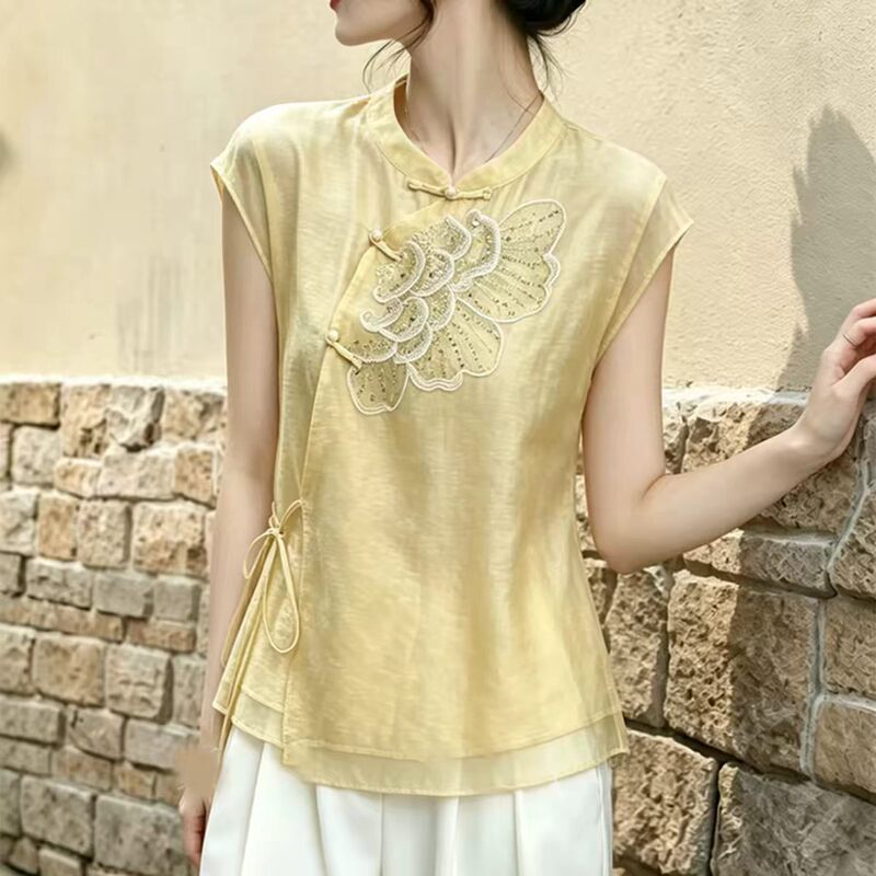 New Chinese-Style Embroidered Vest for Women, 2026 Summer New Model, Round Neck, Single-Breasted, Loose-Fitting Outerwear Vest Top