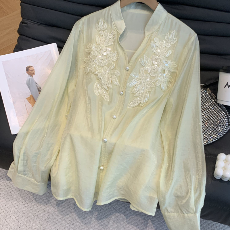 2026 Spring/Summer New Chinese Style Slimming Shirt for Women, Elegant and Versatile Long-Sleeve Shirt with Heavy Embroidery 2026 Spring/Summer New Chinese Style Slimming Shirt for Women, Elegant and Versatile Long-Sleeve Shirt with Heavy Embroidery