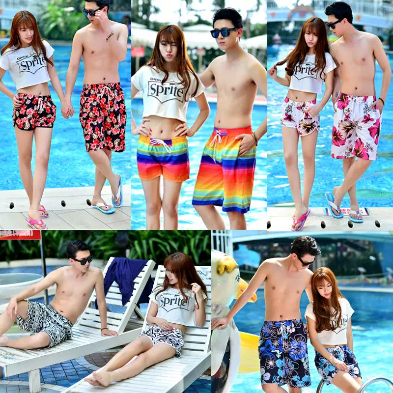 Quần âu ống rộng vài quần đi biển mùa hè nam và nữ cộng với quần cỡ 5 điểm quần short nhanh khô bên bờ biển - Quần bãi biển