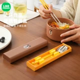 Line friends, портативные палочки для еды, ложка, комплект для школьников, посуда из нержавеющей стали, коробка для хранения, 3 предмета
