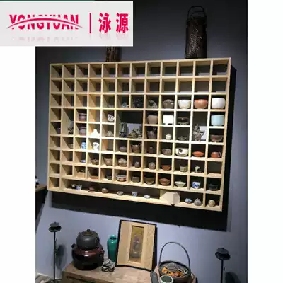 Customized wall rack teapot tea cup display stand Wall wooden grid simple solid wood lattice frame wall wall storage cabinet