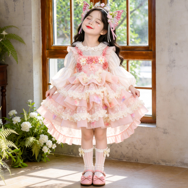 Girls' Flower Fairy Long-Sleeved Lolita Dress, Spring and Autumn Puffy Mesh Princess Dress, Birthday Dress, Sweet Dress Girls' Flower Fairy Long-Sleeved Lolita Dress, Spring and Autumn Puffy Mesh Princess Dress, Birthday Dress, Sweet Dress