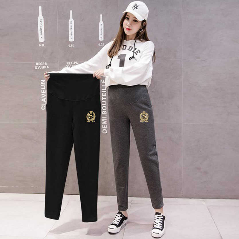 Pregnant women's pants in autumn and winter wear pants large size sports loose spring and autumn pants plus thick winter cotton lady