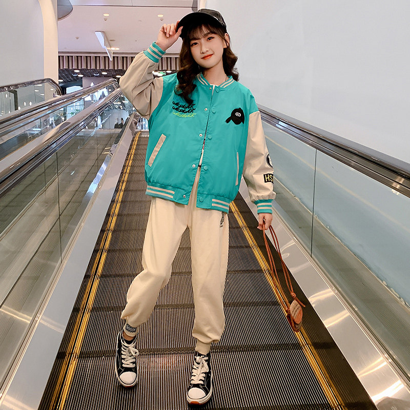 Girl Spring Dress Jacket New Foreign Pie 2022 Fashion Girl Spring Thin jacket Children's tennis Red baseball suit