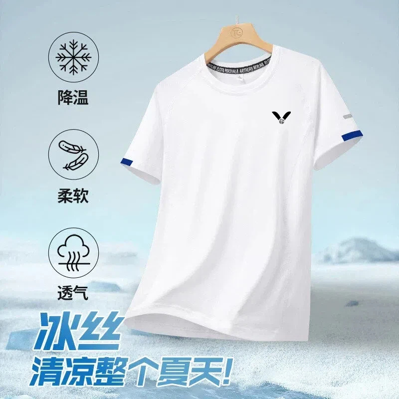 Victory Aurora/Badminton Wear Ice Silk T-Shirt Moisture-Wicking Breathable Short-Sleeved Round Neck Quick-Drying Fitness Sports Top