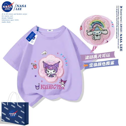 Хлопковая футболка с коротким рукавом, летняя одежда, детские блестки для ногтей, новая коллекция