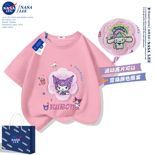 Хлопковая футболка с коротким рукавом, летняя одежда, детские блестки для ногтей, новая коллекция