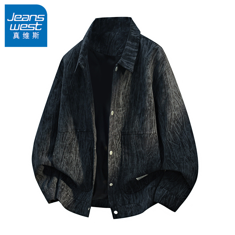 Jeanswest American-Style Black Lapel High-End Jacket for Men, New Spring, Autumn, and Winter Large Size Loose Coat Jeanswest American-Style Black Lapel High-End Jacket for Men, New Spring, Autumn, and Winter Large Size Loose Coat