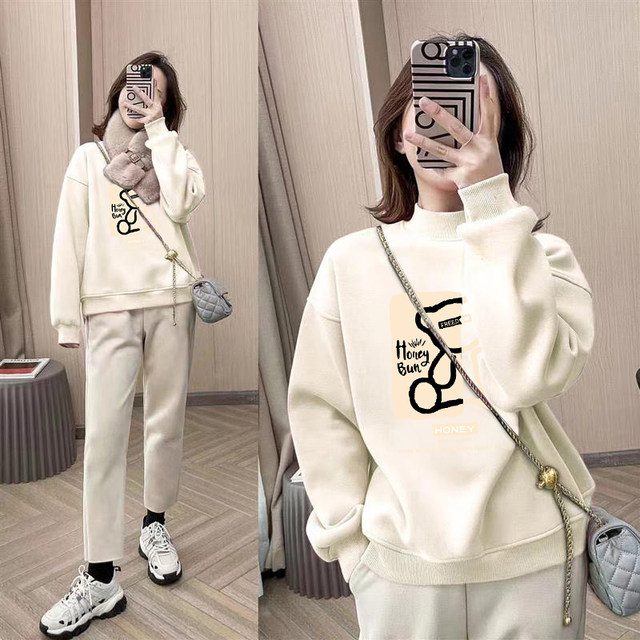 European half-high collar sweater women's loose 2022 autumn and winter new velvet thickened pullover bear top ins trendy brand