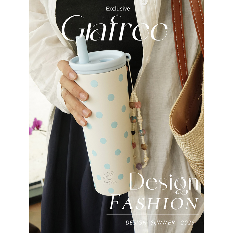 Grafree Polka Dot Thermos Cup Large Capacity Straw Cup Girls Water Cup High-Value Cup Men's Portable Coffee Cup
