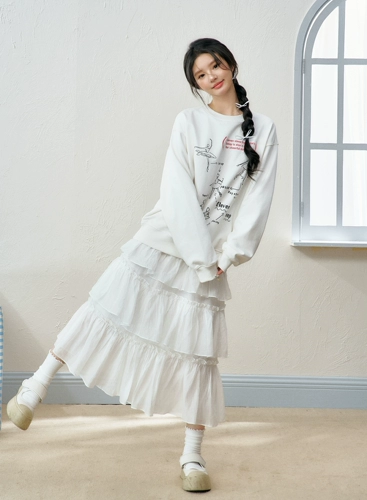 ELEVEN SLEEP Белая летняя длинная юбка, А-силуэт