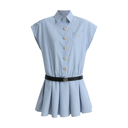 Летнее синее платье, юбка, воротник поло