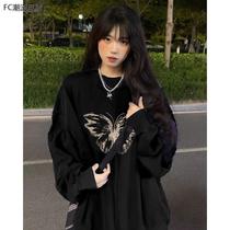 Sweet Cool Black Positive Scapewear Woman 2023 Fall Advanced Sensation Fried Street Loose Without Cap and Thickened Rounded Collar Blouse
