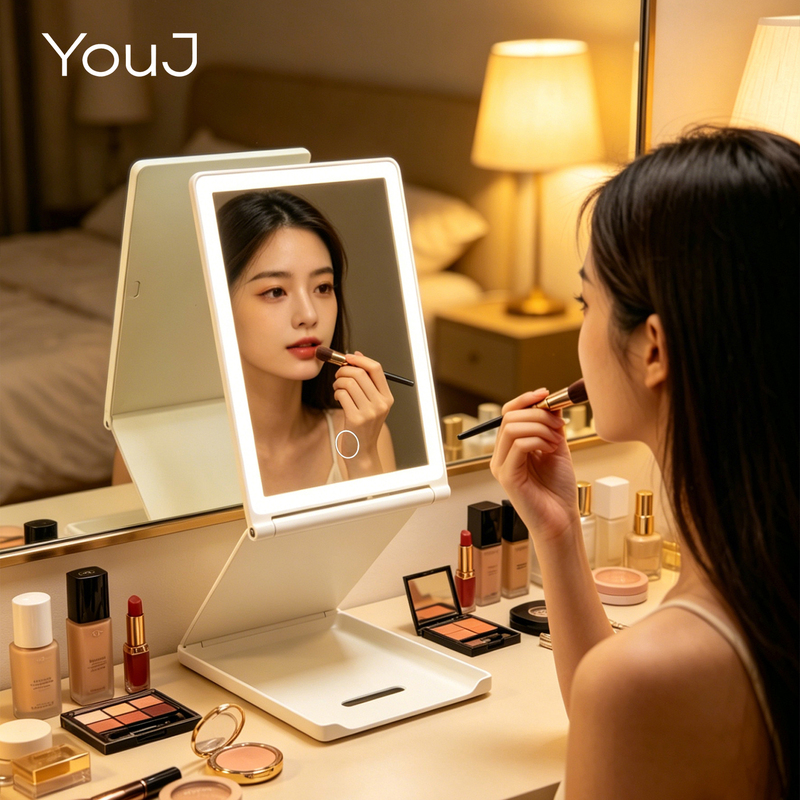 Folding Led Makeup Mirror for Bedroom Dressing Table, Portable Mirror with Light, Light Luxury, Portable Fill Light Small Mirror
