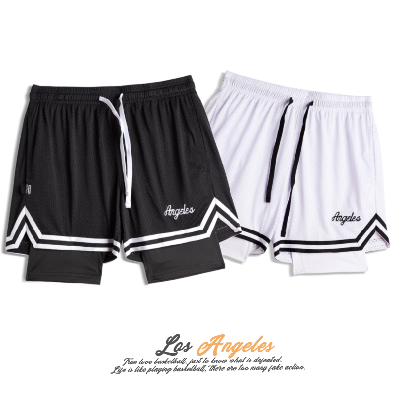American-Style Lined Faux Two-Piece Three-Quarter-Length Basketball Shorts, Training Sports Pants, Fitness Gear for Men, Summer