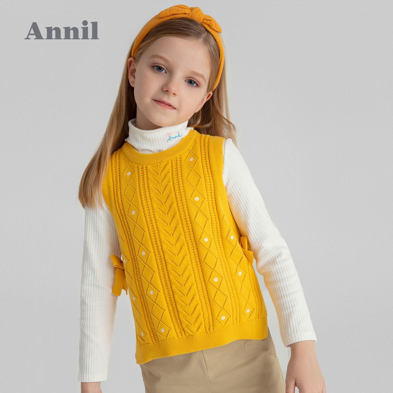 Annil Child Clothing Girl Spring Autumn Clothing Pure Cotton Knit Cotton Thread Sweater Waistcoat Waistcoat EG132401